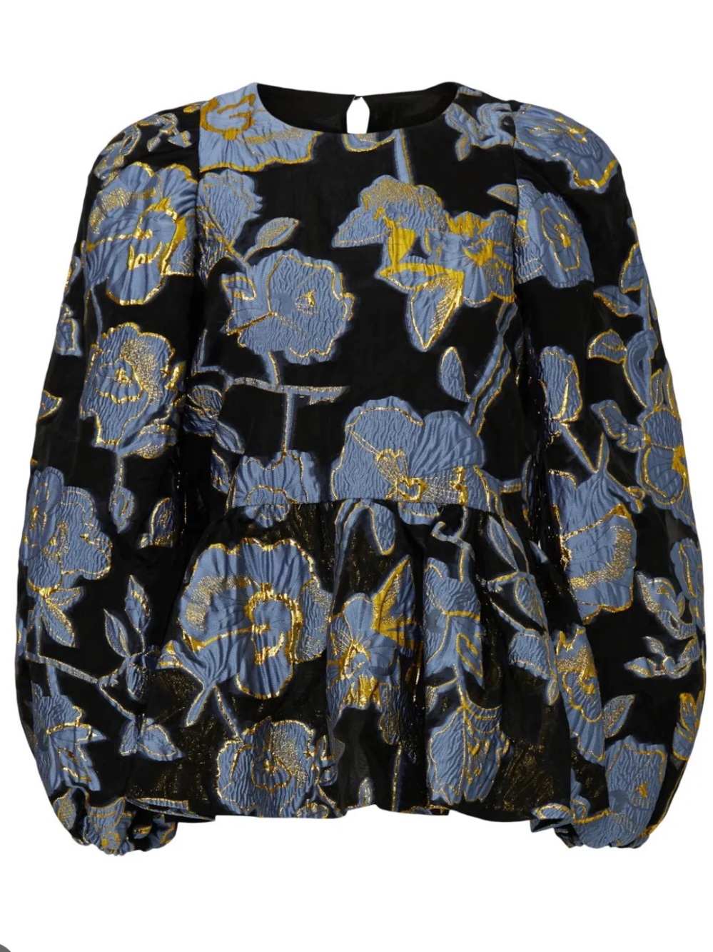 STINE GOYA Jenny Peplum Puff Sleeve Top in Floral Brocade, Size M